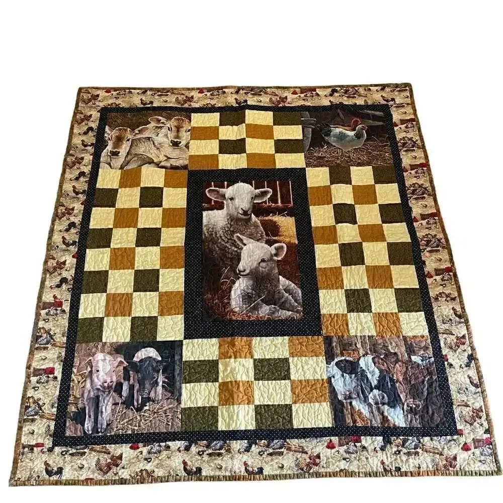 Handmade Baby Animals Cubs Quilt Multicolor Cotton One Size